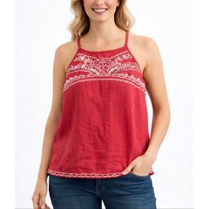 Gap 100% linen red embroidered halter tank size small